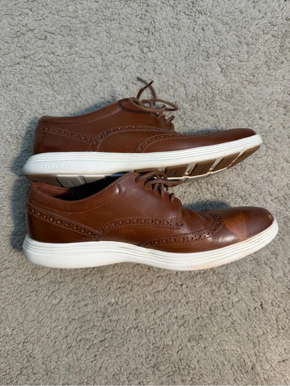 Cole Haan Brown Leather Wingtip Derbies with White Soles